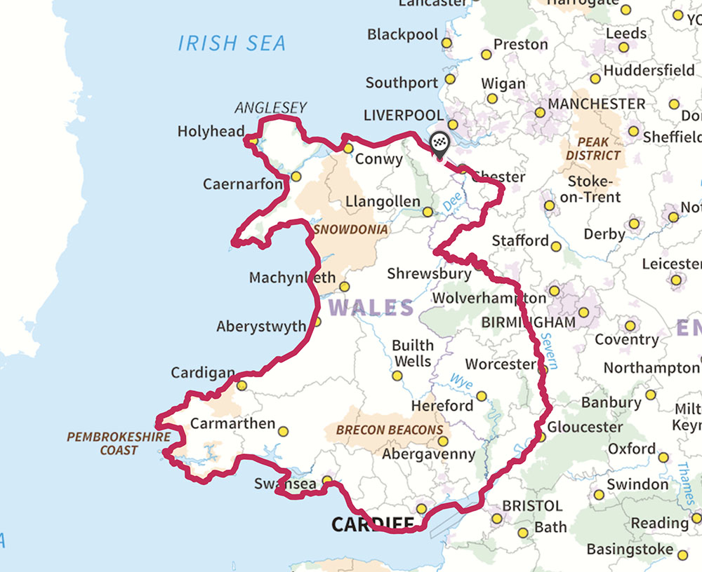 Map of paddleboard route around Wales